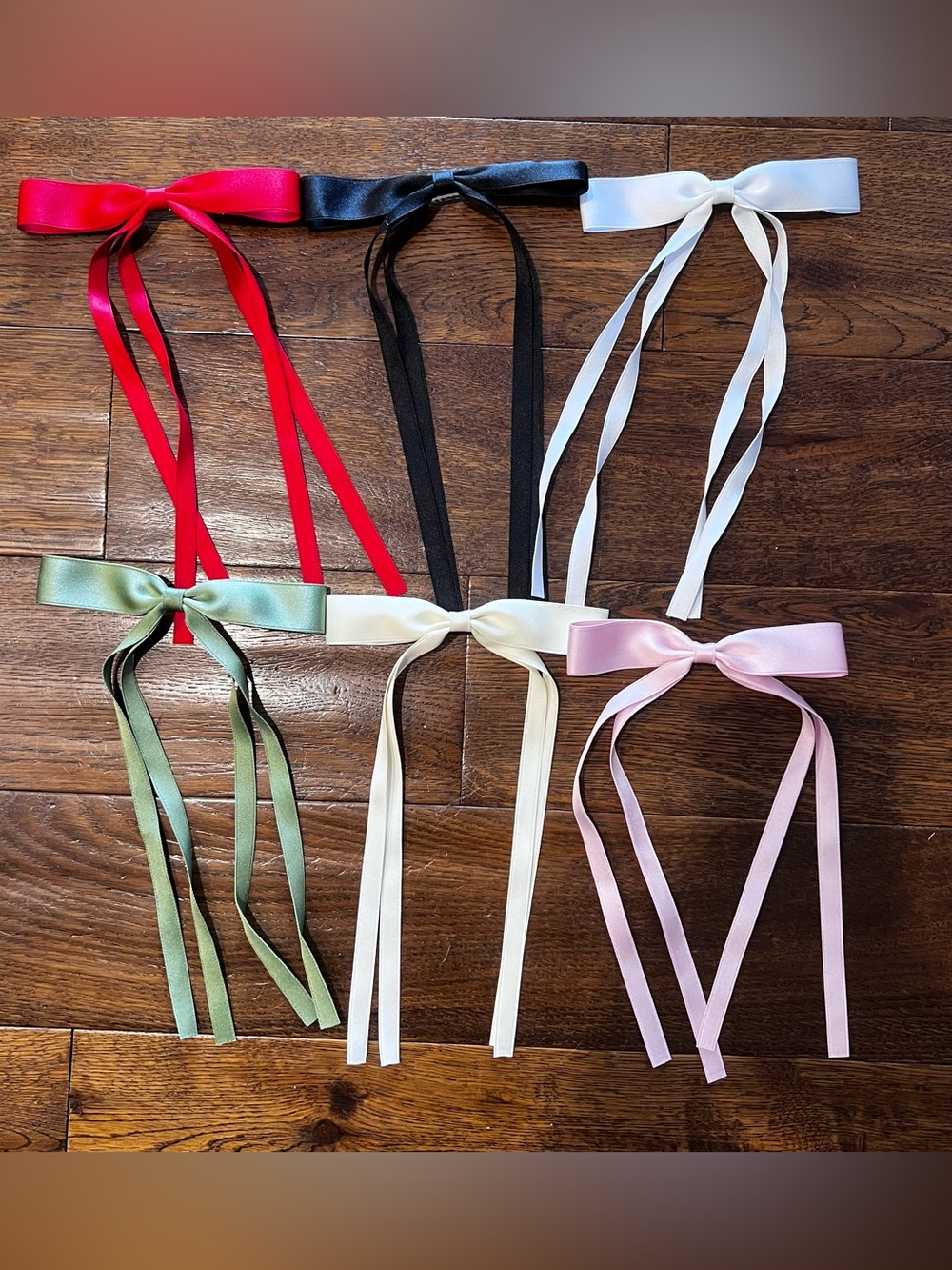 Satin Ribbon Bow Hair Clips - Red, Black, White, Green, Cream, Pink